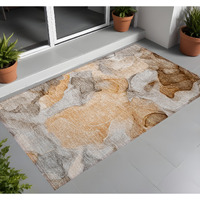 2' X 3' Orange Abstract Washable Non Skid Indoor Outdoor Area Rug