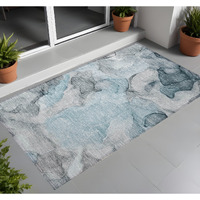 2' X 3' Teal Abstract Washable Non Skid Indoor Outdoor Area Rug