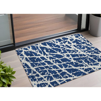 2' X 3' Navy and Ivory Abstract Washable Non Skid Indoor Outdoor Area Rug