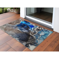 2' X 3' Blue Abstract Washable Non Skid Indoor Outdoor Area Rug