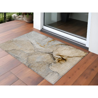 2' X 3' Beige Abstract Washable Non Skid Indoor Outdoor Area Rug