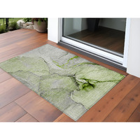 2' X 3' Green Abstract Washable Non Skid Indoor Outdoor Area Rug