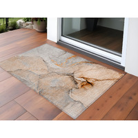 2' X 3' Orange Abstract Washable Non Skid Indoor Outdoor Area Rug