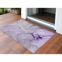2' X 3' Purple and Ivory Abstract Washable Non Skid Indoor Outdoor Area Rug