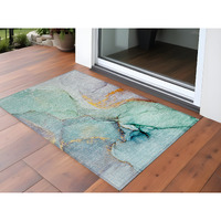 2' X 3' Teal Abstract Washable Non Skid Indoor Outdoor Area Rug
