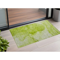 2' X 3' Green Abstract Washable Non Skid Indoor Outdoor Area Rug