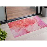 2' X 3' Pink Abstract Washable Non Skid Indoor Outdoor Area Rug