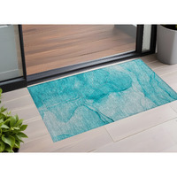 2' X 3' Teal Abstract Washable Non Skid Indoor Outdoor Area Rug