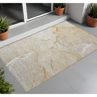 2' X 3' Beige Abstract Washable Indoor Outdoor Area Rug