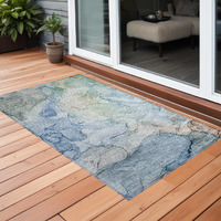 2' X 3' Blue Abstract Washable Non Skid Indoor Outdoor Area Rug
