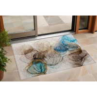 2' X 3' Beige Abstract Washable Non Skid Indoor Outdoor Area Rug