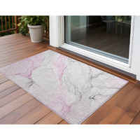 2' X 3' Gray and Pink Abstract Washable Non Skid Indoor Outdoor Area Rug