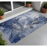 2' X 3' Blue and Gray Abstract Washable Non Skid Indoor Outdoor Area Rug