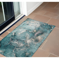 2' X 3' Teal Abstract Washable Non Skid Indoor Outdoor Area Rug