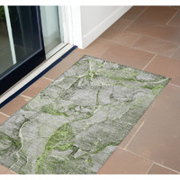 2' X 3' Green Abstract Washable Non Skid Indoor Outdoor Area Rug