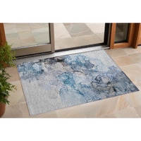 2' X 3' Blue and Gray Abstract Washable Non Skid Indoor Outdoor Area Rug