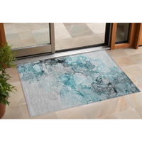 2' X 3' Teal Abstract Washable Non Skid Indoor Outdoor Area Rug