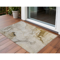 2' X 3' Beige and Brown Abstract Washable Indoor Outdoor Area Rug