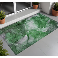 2' X 3' Emerald Abstract Washable Non Skid Indoor Outdoor Area Rug