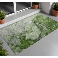 2' X 3' Olive Green Abstract Washable Non Skid Indoor Outdoor Area Rug