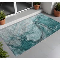2' X 3' Teal Abstract Washable Non Skid Indoor Outdoor Area Rug