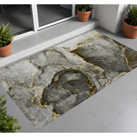 2' X 3' Gray and Gold Abstract Washable Non Skid Indoor Outdoor Area Rug