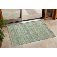 2' X 3' Artichoke Green Striped Washable Non Skid Indoor Outdoor Area Rug