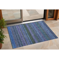 2' X 3' Blue and Green Striped Washable Non Skid Indoor Outdoor Area Rug