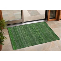2' X 3' Fern Green Striped Washable Non Skid Indoor Outdoor Area Rug