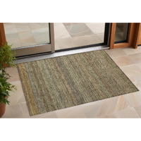 2' X 3' Khaki Striped Washable Non Skid Indoor Outdoor Area Rug