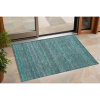 2' X 3' Turquoise Striped Washable Non Skid Indoor Outdoor Area Rug
