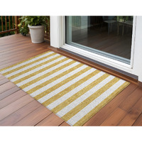 2' X 3' Gold Striped Washable Non Skid Indoor Outdoor Area Rug