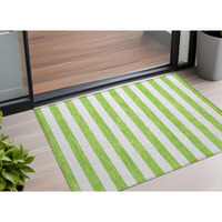 2' X 3' Green and White Striped Washable Non Skid Indoor Outdoor Area Rug