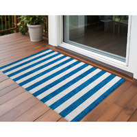 2' X 3' Navy Blue Striped Washable Non Skid Indoor Outdoor Area Rug