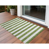 2' X 3' Olive Green Striped Washable Non Skid Indoor Outdoor Area Rug