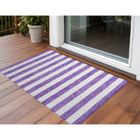 2' X 3' Purple and White Striped Washable Non Skid Indoor Outdoor Area Rug