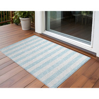 2' X 3' Sky Blue Striped Washable Non Skid Indoor Outdoor Area Rug