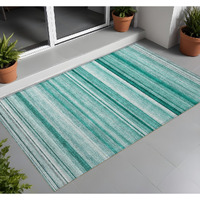 2' X 3' Aqua Striped Washable Non Skid Indoor Outdoor Area Rug