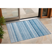 2' X 3' Blue Striped Washable Non Skid Indoor Outdoor Area Rug