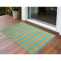 2' X 3' Aqua Striped Washable Non Skid Indoor Outdoor Area Rug