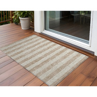 2' X 3' Beige Striped Washable Non Skid Indoor Outdoor Area Rug