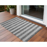 2' X 3' Gray and White Striped Washable Non Skid Indoor Outdoor Area Rug