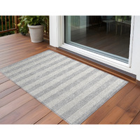 2' X 3' Gray and Ivory Striped Washable Non Skid Indoor Outdoor Area Rug