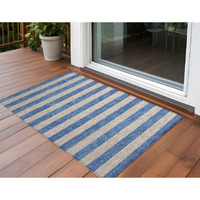 2' X 3' Tan Striped Washable Non Skid Indoor Outdoor Area Rug