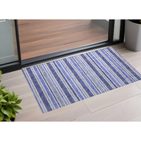 2' X 3' Blue Striped Washable Non Skid Indoor Outdoor Area Rug