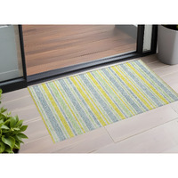 2' X 3' Blue and Yellow Striped Washable Non Skid Indoor Outdoor Area Rug
