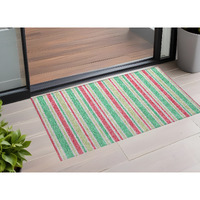 2' X 3' Green Striped Washable Non Skid Indoor Outdoor Area Rug
