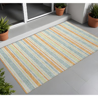 2' X 3' Orange Striped Washable Non Skid Indoor Outdoor Area Rug