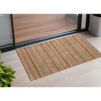 2' X 3' Beige and Orange Striped Washable Non Skid Indoor Outdoor Area Rug