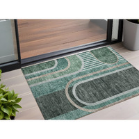 2' X 3' Black and Green Abstract Washable Non Skid Indoor Outdoor Area Rug